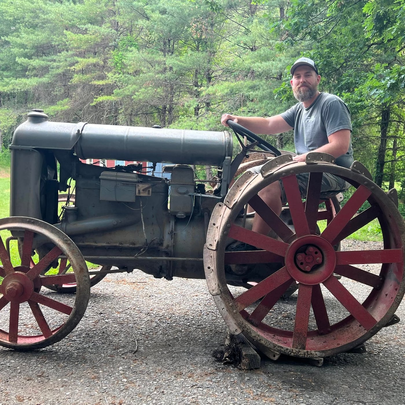 Blue Iron Revival owner in the tractor shop